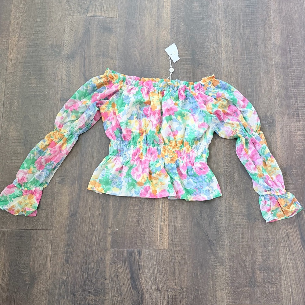 NWT WAYF Off the Shoulder Floral Watercolor Top | Large - Picture 5 of 8